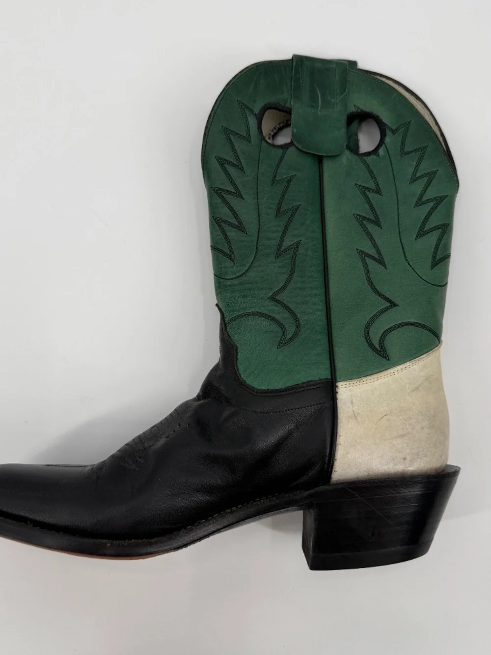 Vintage Olathe Western Boots USA Made Black Green Leather Men 10 B  Women 11.5